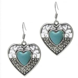 Silver Turquoise Heart Earrings - Picture 1 of 3