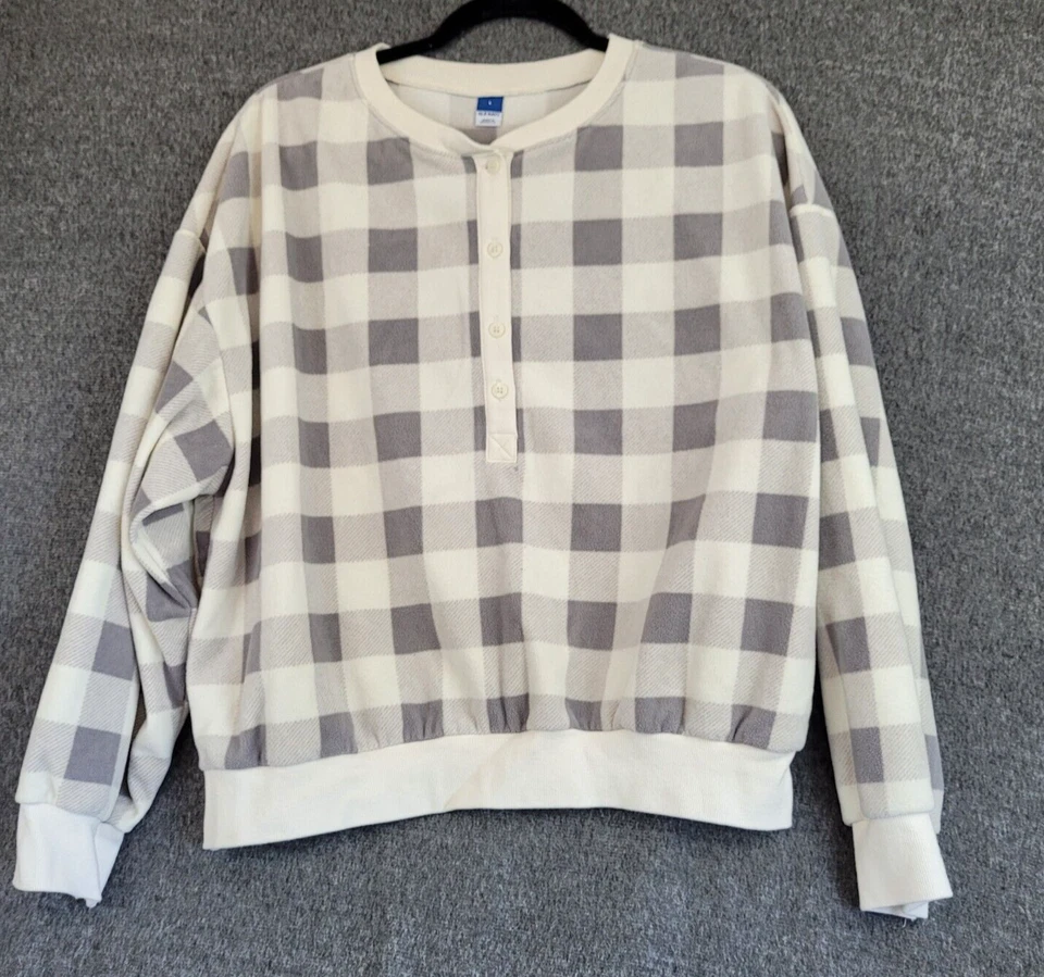 2 pc Set Buffalo Plaid Fleece Fall Pajamas  - Gray and Ivory - Size XL Old Navy - Image 1 of 4