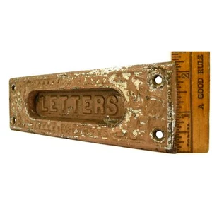 Antique CAST IRON DOOR HARDWARE Salvaged "LETTERS" PASS-THRU SLOT Ornate PATINA! - Picture 1 of 7