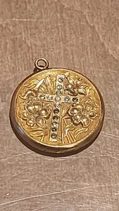ART NOUVEA- GOLD FILLED LOCKET CROSS & FLOWERS DESIGN "Nora" - Picture 1 of 13