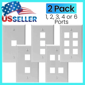 Keystone Wall Plate 1 2 3 4 6 Port Hole Jack Single Gang Wallplate White 2 PACK - Picture 1 of 13