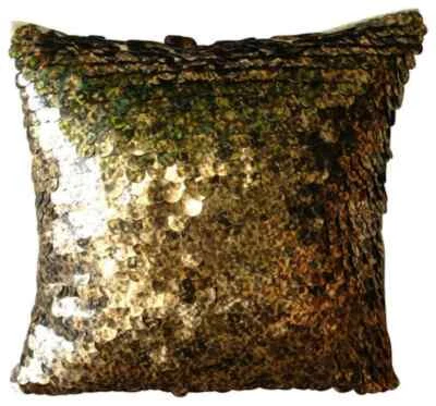 Square Decorative Cushion Case Gold 16"x16" Silk - Exotic Gold N Black Scales - Image 1 of 3