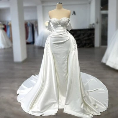 Elegante Vestido de Novia Sirena Satinado Perlas Lowime con Tren Desmontable 2025 Foto 1 de 4