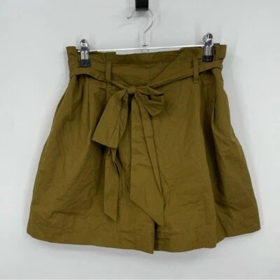 Zara Basic 100% Algodón Bolsa de Papel Corbata Cintura Pantalones Cortos Verde Talla XS Foto 1 de 4
