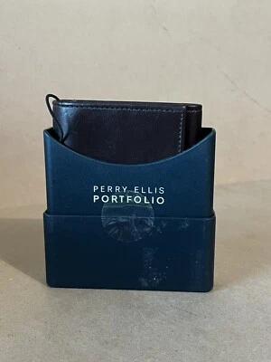 Perry Ellis Portfolio Trifold Dark Brown Genuine Leather Wallet - Image 1 of 4