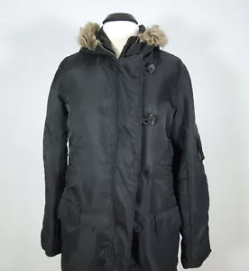 WET SEAL Jacket L LARGE Black Hood Two Front and Side Flop Pockets Hooded - Picture 1 of 10