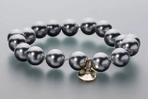 Schmuck Flex-Armband Silber 925 goldpl. MK-Perle 10mm grau Simili Ä478 - Bild 1 von 1