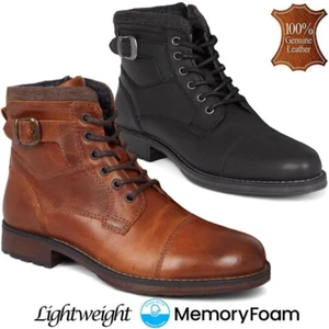 Mens Leather Army Military Combat Lace Up Walking Work Ankle Biker Boots Shoes - Picture 1 of 21