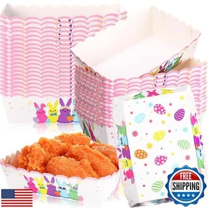 Dunzoom 60 Pack Easter Paper Food Trays Disposable Egg Bunny Paper Plates Boa - Picture 1 of 5