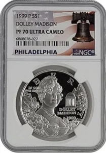 1999 DOLLEY MADISON Silver $1 NGC PF70💥FLAWLESS QUALITY💥 - Picture 1 of 5