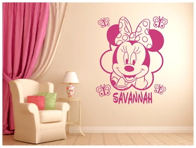 Minnie Mouse Butterflies with Name Vinyl Wall Sticker Decal 22"x27" Colors  - Image 1 of 3