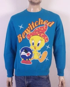 vintage 90s RARE Looney Tunes Bewitched Halloween Theme Sweatshirt Tweety SZ L - Picture 1 of 4