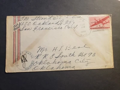 Cruiser USS OAKLAND CL-95 Naval Cover 1944 Censored WWII Sailor's Mail - Image 1 of 2