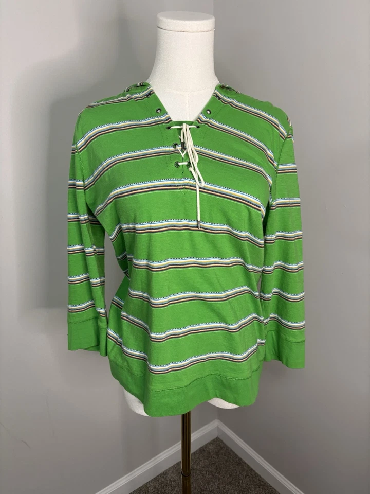 Ralph Lauren 绿色连帽衫,多色条纹和系带,正面,尺寸 L — 第 1/4 张图片