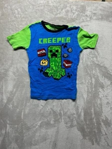 Minecraft T-Shirt Boy's Size 12 Blue Creeper Crew Neck Pull Over Snug Fit - Picture 1 of 3