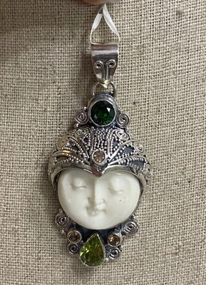 STS 银 925 巴厘岛女神骨混合宝石吊坠 — 第 1/4 张图片