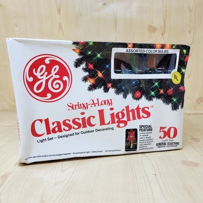Vintage GE String A Long Classic Ribbed Christmas Lights Multi Color Bulbs NEW! - Image 1 of 4