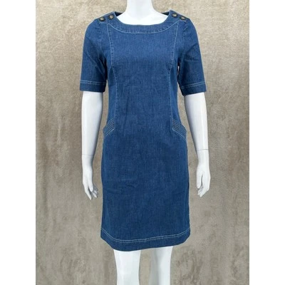 Vestido Boden Para Mujer 4 Azul Denim Iona Cambio Detalle Botón Algodón Elastizado Western Foto 1 de 4