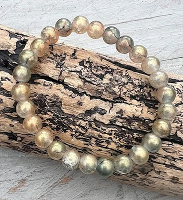Perlen Armband Perlenarmband elastisch Glasperlen Crashoptik oliv/gold 19cm NEU - Bild 1 von 2