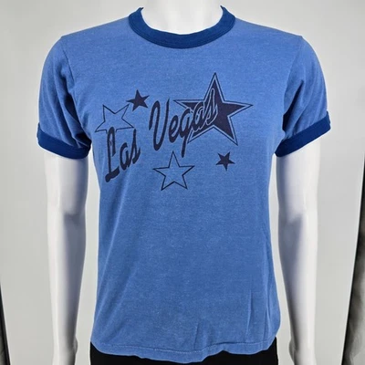 Camiseta Timbre Azul Delgado Gráfico Estrella Las Vegas Estrellas Pantalla Años 80 De Colección (M) Foto 1 de 4
