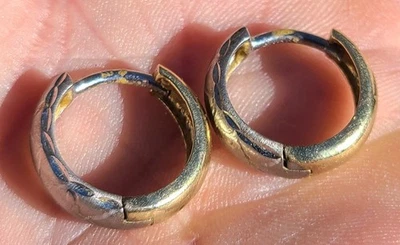 14K Solid White and Yellow Gold Small Hoop Earrings - Image 1 of 4