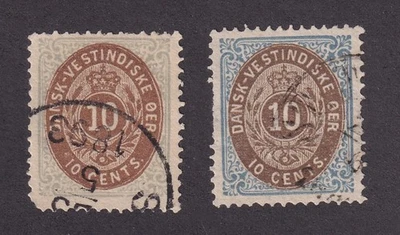 Selos MATT'S SCOTT DINAMARQUESAS ÍNDIAS OCIDENTAIS #10 & #10a, 1876, USADO CV$65 - Imagem 1 de 3