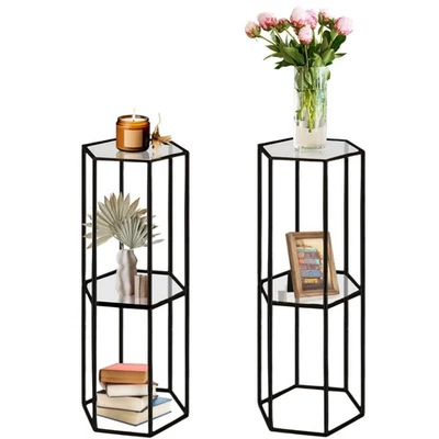 Soporte para plantas negro hexagonal de 2 niveles de 2 piezas soporte para flores para fiesta, pede de metal alto... Foto 1 de 4