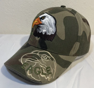 Sombrero Águila Calva Sombra Verde Camuflaje Gorra Patriótica Correa Foto 1 de 4