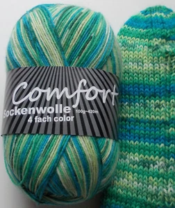 79,00 €/kg - Sockenwolle 100g, grün-blau, 4-fach, Comfort Wolle (05-524) - Bild 1 von 1