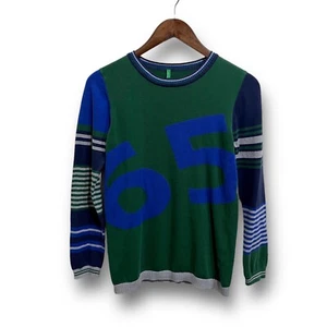 United Colors of Benetton Knit Sweatshirt Green Blue Size Large 16 x 25 - Picture 1 of 5