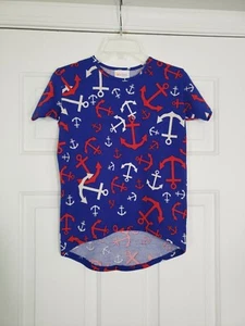 Lularoe Girls Nautical USA Red White Blue Anchor T-Shirt Size 6 - Picture 1 of 5