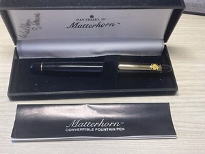 Vintage Matterhorn Convertible Fountain Pen Black W/ Gold Original Box Dry Ink - Picture 1 of 6
