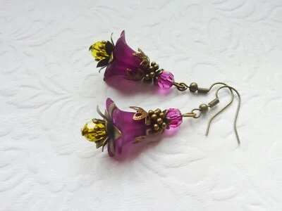 Dainty Vintage Style Flower Earrings with Swarovski Crystal Beads 5cm - image 1 of 4