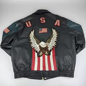 Giacca pelle vintage Prestige uomo taglia L bandiera americana USA Eagle Biker *Leggi* - Foto 1 di 18