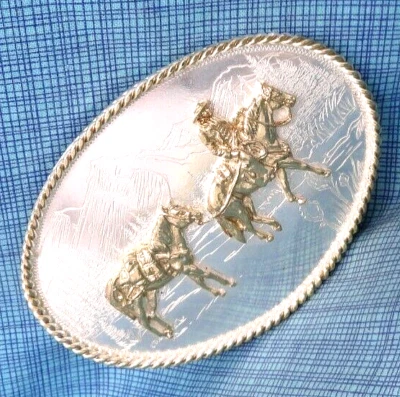 Mountain Guide Pack Horse Belt Buckle Packer Vtg Montana Silversmiths    .NOX685 - Image 1 of 4
