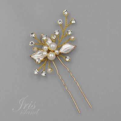 Bridal Hair Comb Crystal Headpiece Hair Clip Pearl Wedding Accessory 07027 Gold - Image 1 of 4