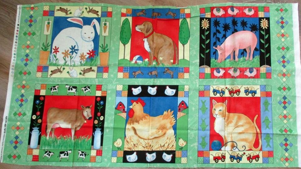 1 Lindo Panel de Tela para Costura Artesanía Acolchado "Diversión en la Granja" Foto 1 de 1