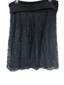 Wet Seal Black Foldover Waist Skirt Lace Overlay Sz Large Whimsygoth Y2K - Picture 1 of 6
