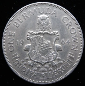 1964 Bermuda 1 Crown Silver Coin .500 Fine KM #14 - Picture 1 of 2
