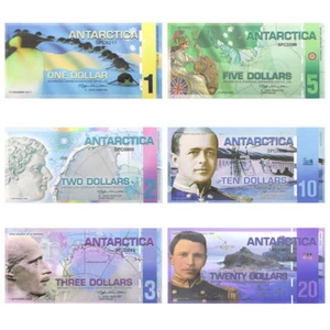 6 sztuk/zestaw ANTARKTYDA 1 2 3 5 10 20 UNC Dolar Banknot World ART Pieniądze na prezent - Zdjęcie 1 z 12