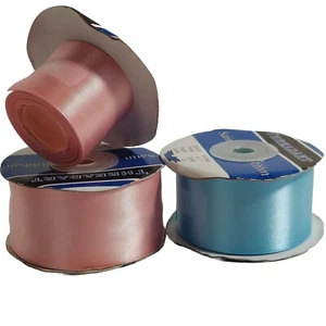 40+ Yds Threadart Satin Ribbon 1-1/2" Wide Solid Pink & Blue Spools 40m Plus Lot - Picture 1 of 8