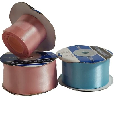 40+ Yds Threadart Satin Ribbon 1-1/2" Wide Solid Pink & Blue Spools 40m Plus Lot - Image 1 of 4