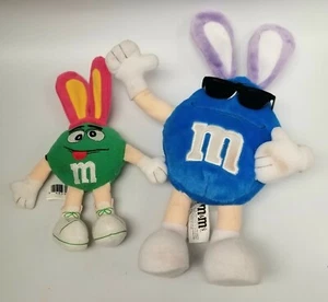 M&M’s Candy Plush Doll Blue M&M Bunny Ears Sunglasses 2003 Green set EASTER toys - Picture 1 of 12
