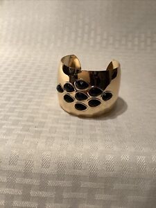 Avon Gold Tone Cuff Bracelet With Black Stones Med-Lrg