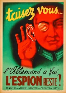 Reproduction Vintage "L'Espion Reste!" World War Two Poster, Size: A2 - Picture 1 of 1