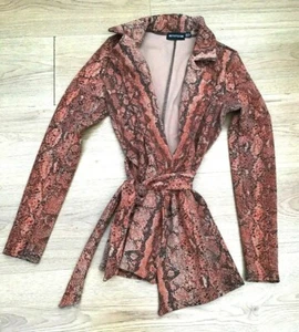 WOMENS GIRLS MULTI SNAKESKIN PRINT BELTED JACKET BY PRETTYLITTLETHING SIZE 8 - Picture 1 of 1