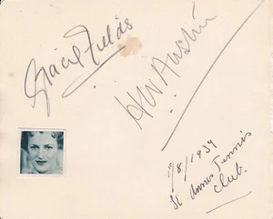 Gracie Fields,  Bunny Austin (Tennis) & Bebe Daniels, SIGNED AUTOGRAPH BOOK PAGE - Picture 1 of 3