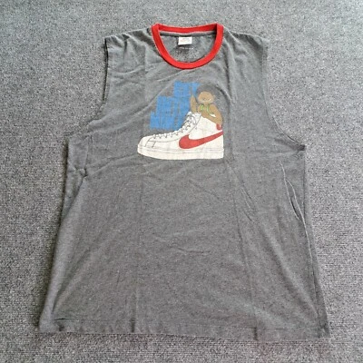 Vintage 1980s Nike Tank Top Mens XL Gray Get Into Nike Graphic Tee Single Stitch - Image 1 of 4