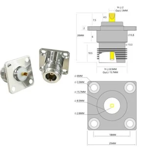 2X N type female jack RF COAX connector 4-hole panel mount solder cup chassis - Picture 1 of 9