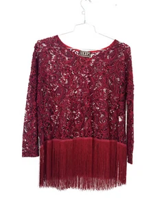 CG71105 Cowgirl Up Long Sleeve Lace Pullover Top W/ Tonal Fringe Small - Bild 1 von 3